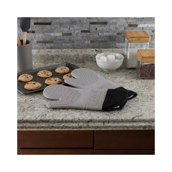 Silicone Oven Mitts,Extra Long Heat Resistant With Quilted Lining,2-sided Textured Grip,1-pair, Gray